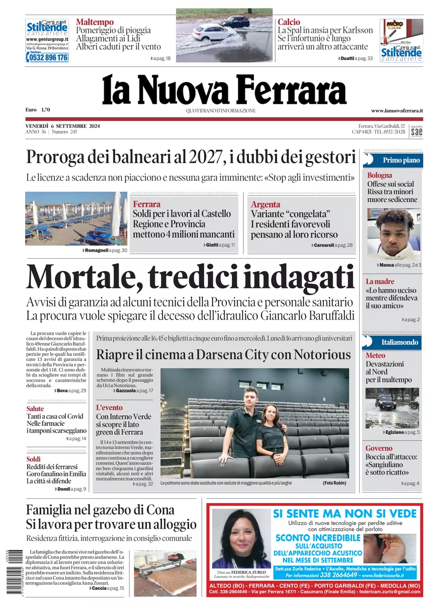 Prima-pagina-nuova ferrara-oggi-edizione-del-2024-09-06